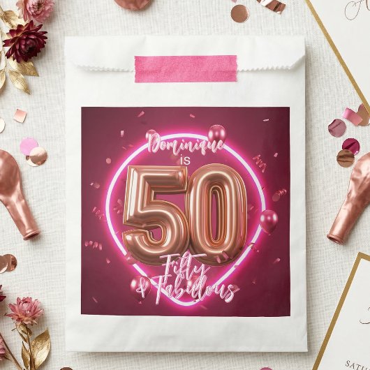 Rose Gold Balloon Neon Hot Pink 50th Birthday Geschenktütchen