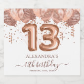 Rose Gold Balloons 13. Geburtstagsparty Schaumweinetikett (Einzelnes Label)