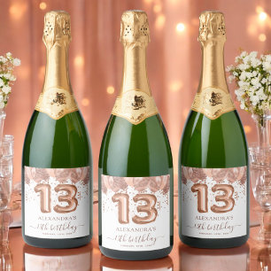 Rose Gold Balloons 13. Geburtstagsparty Schaumweinetikett