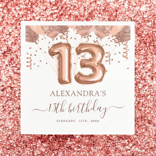 Rose Gold Balloons 13. Geburtstagsparty Serviette