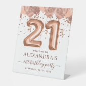 Rose Gold Balloons 21. Geburtstag Party Sockelschild (Vorderseite)