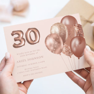 Rose Gold Balloons 30. Geburtstag Party Einladung