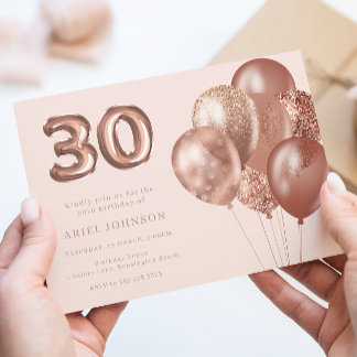 Rose Gold Balloons 30. Geburtstag Party Einladung