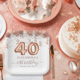Rose Gold Balloons 40. Geburtstag Party Pappteller
