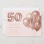 Rose Gold Balloons 50. Geburtstagsparty Einladung (Vorderseite)