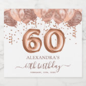Rose Gold Balloons 60. Geburtstagsparty Schaumweinetikett (Einzelnes Label)