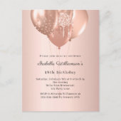 Rose gold balloons birthday einladungspostkarte (Vorderseite)