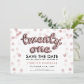Rose Gold Balloons Glitzer 21. Geburtstag Einladung (Stehend Vorderseite)