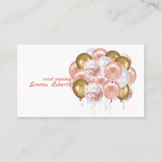 Rose Gold Balloons Moderne Visitenkarte (Vorderseite)