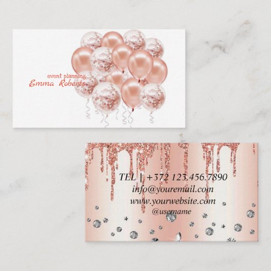 Rose Gold Balloons Moderne Visitenkarte (Vorne/Hinten)