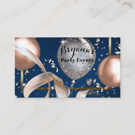Rose Gold Balloons Navy Blue Party Event Plane Visitenkarte (Vorderseite)