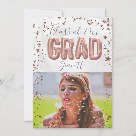 Rose Gold Balloons Pink Confetti Girls Abschluss Einladung (Vorderseite)