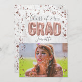 Rose Gold Balloons Pink Confetti Girls Abschluss Einladung (Vorne/Hinten)