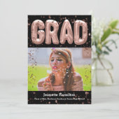 Rose Gold Balloons Pink Confetti Girls Abschluss Einladung (Stehend Vorderseite)