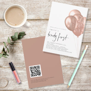 Rose Gold Balloons QR Code 21. Geburtstag Party Einladung