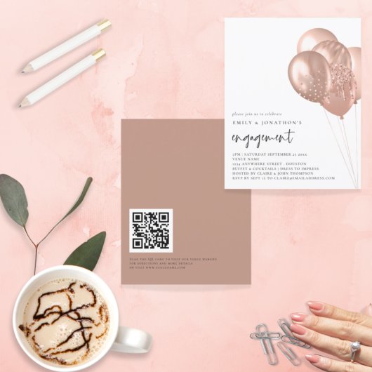 Rose Gold Balloons QR Code Verlobung