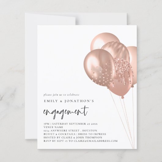 Rose Gold Balloons QR Code Verlobung (Vorderseite)