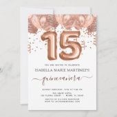 Rose Gold Balloons Quinceañera Feier Einladung (Vorderseite)