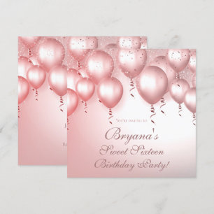 Rose Gold Balloons Sparkle Geburtstagsparty Sweet Einladung