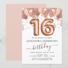 Rose Gold Balloons Sweet 16 Geburtstag Einladung