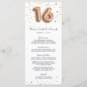 Rose Gold Balloons Sweet 16 Menu Menükarte (Vorderseite)