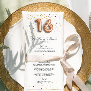 Rose Gold Balloons Sweet 16 Menu Menükarte