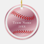 Rose Gold Baseball Softball Team Name & Jahr Rosa Keramik Ornament (Hinten)