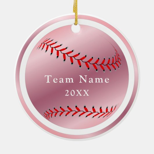 Rose Gold Baseball Softball Team Name & Jahr Rosa Keramik Ornament (Hinten)
