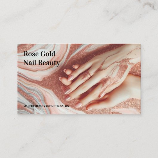 Rose Gold Beautiful Makeup Nail Visitenkarte (Vorderseite)