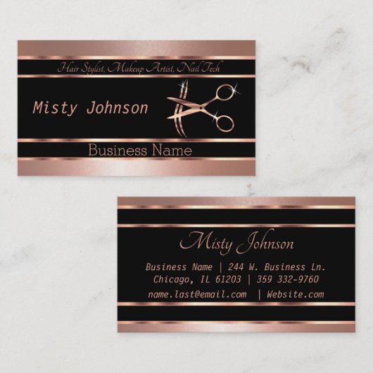Rose Gold Beauty Salon Design Business Card Visitenkarte (Vorne/Hinten)