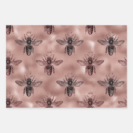 Rose Gold Bee Muster Geschenkpapier Set (Vorderseite)