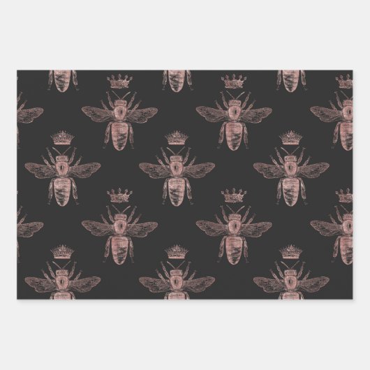 Rose Gold Bee Muster Geschenkpapier Set (Vorderseite)