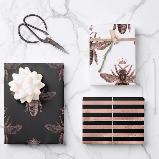 Rose Gold Bee Muster Geschenkpapier Set (Vorderseite)