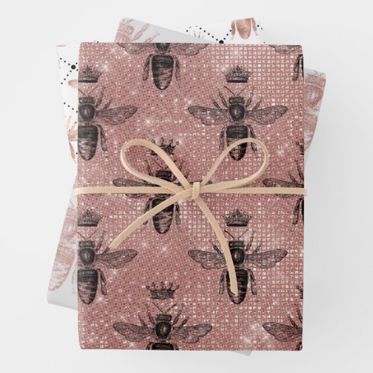 Rose Gold Bee Muster Geschenkpapier Set (Beispiel)