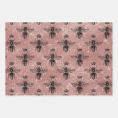 Rose Gold Bee Muster Geschenkpapier Set (Vorderseite)