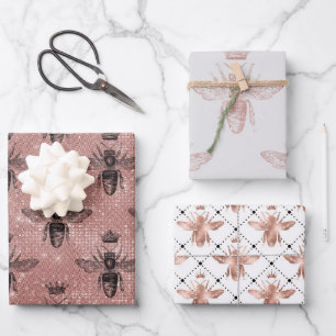 Rose Gold Bee Muster Geschenkpapier Set
