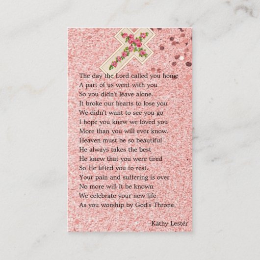 Rose Gold Beerdigung Memorial Gebet Fotokarte Visitenkarte (Rückseite)
