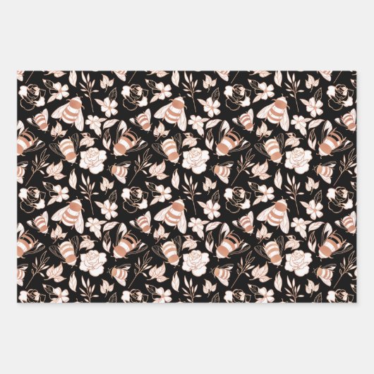 Rose Gold Bees & Blume Geschenkpapier Set (Vorderseite 2)