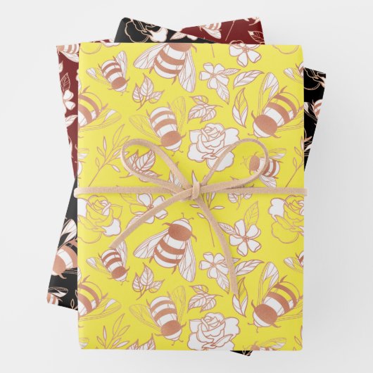 Rose Gold Bees & Blume Geschenkpapier Set (Beispiel)