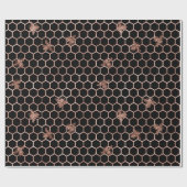Rose Gold Bees und Honeycomb auf Black Geschenkpapier (Flach)