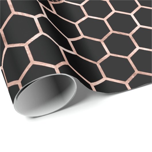 Rose Gold Bees und Honeycomb auf Black Geschenkpapier (Rolleneckpunkt)