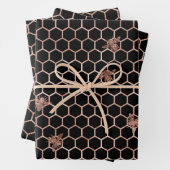 Rose Gold Bees und Honeycomb auf Black Geschenkpapier Set (Beispiel)