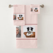 Rose Gold benutzerdefiniertes Foto Collage Monogra Badhandtuch Set (Insitu)