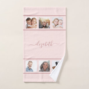 Rose Gold benutzerdefiniertes Foto Collage Monogra Badhandtuch Set