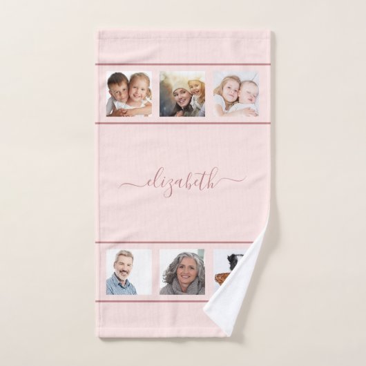 Rose Gold benutzerdefiniertes Foto Collage Monogra Badhandtuch Set (Handtuch)