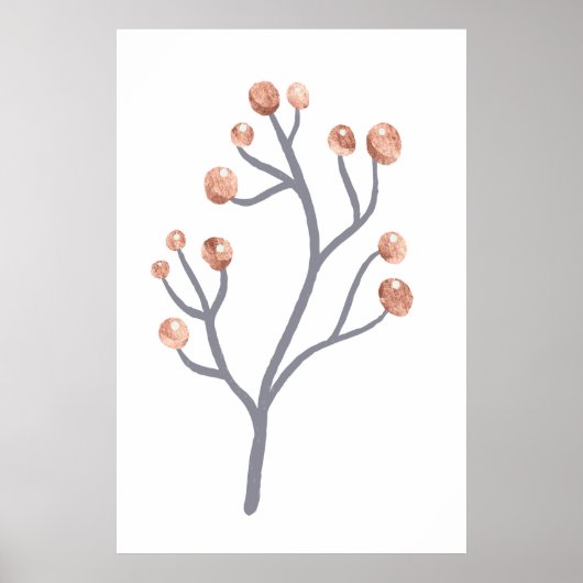 Rose Gold Berry Branch Print Poster (Vorne)
