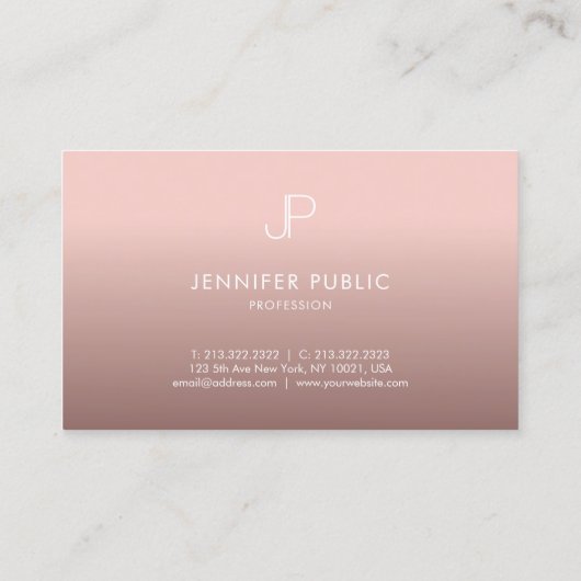 Rose Gold Beruflich Modern Monogram Elegant Visitenkarte (Rückseite)