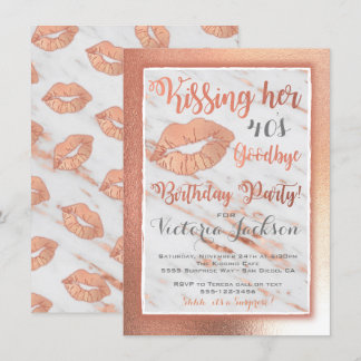 Rose Gold Birtdhay Party küsst Lippen auf Marmor Einladung