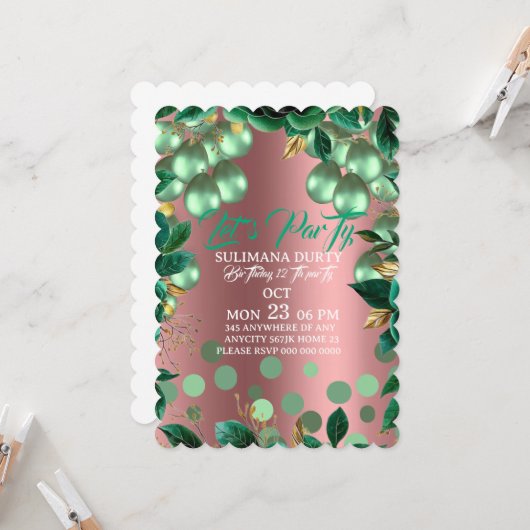 Rose Gold Birthday Invitation Template: Let's Part Einladung (Vorderseite/Rückseite Beispiel)