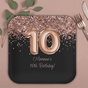 Rose Gold Black 10. Geburtstagsparty Pappteller
